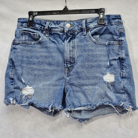 Old Navy O.G. Short High Rise Distressed Blue Denim Jean Shorts Size 12 - Picture 2 of 5